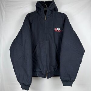 Steelguard Work Jacket Mens Large Black Quilted Lined Hooded Canvas Cotton Vtg